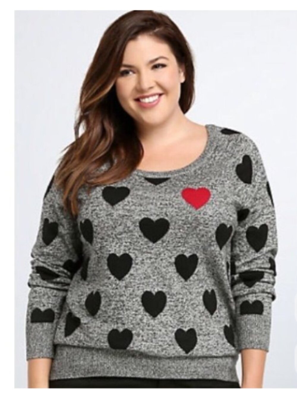Torrid Heart Knit Pullover Sweater Womens Plus Size 1 (16-18) Gray Black Chic